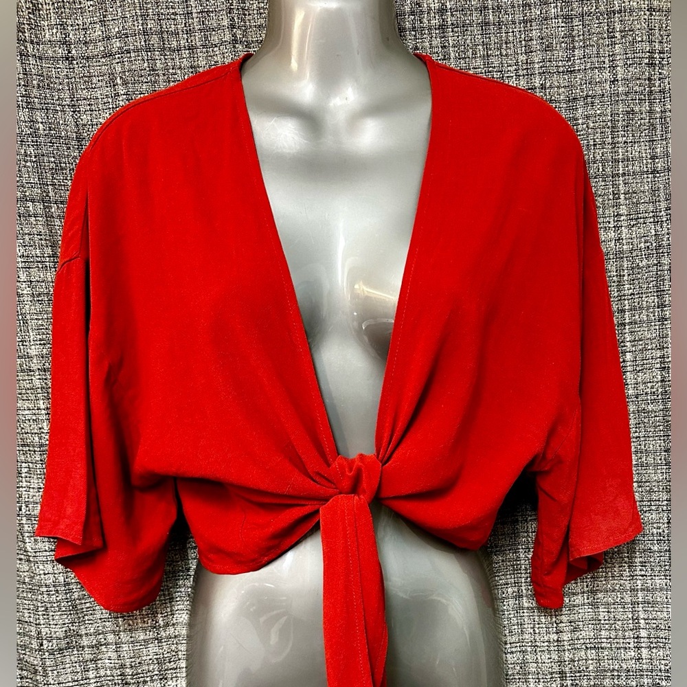 NWT Toluca Swimwear Women’s Maria Cross Tie Crop Top- Red-Orange Size Medium
